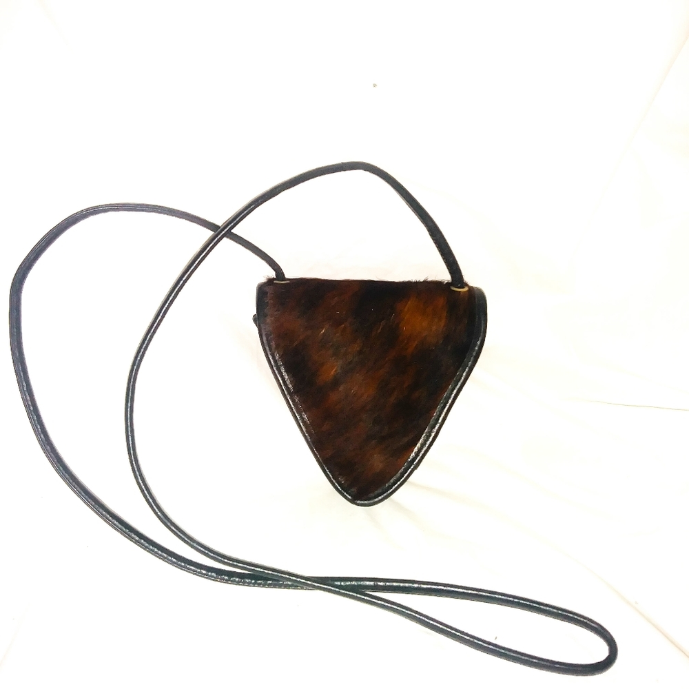 Genuine leather crossbody bag w/ genuine calf fur